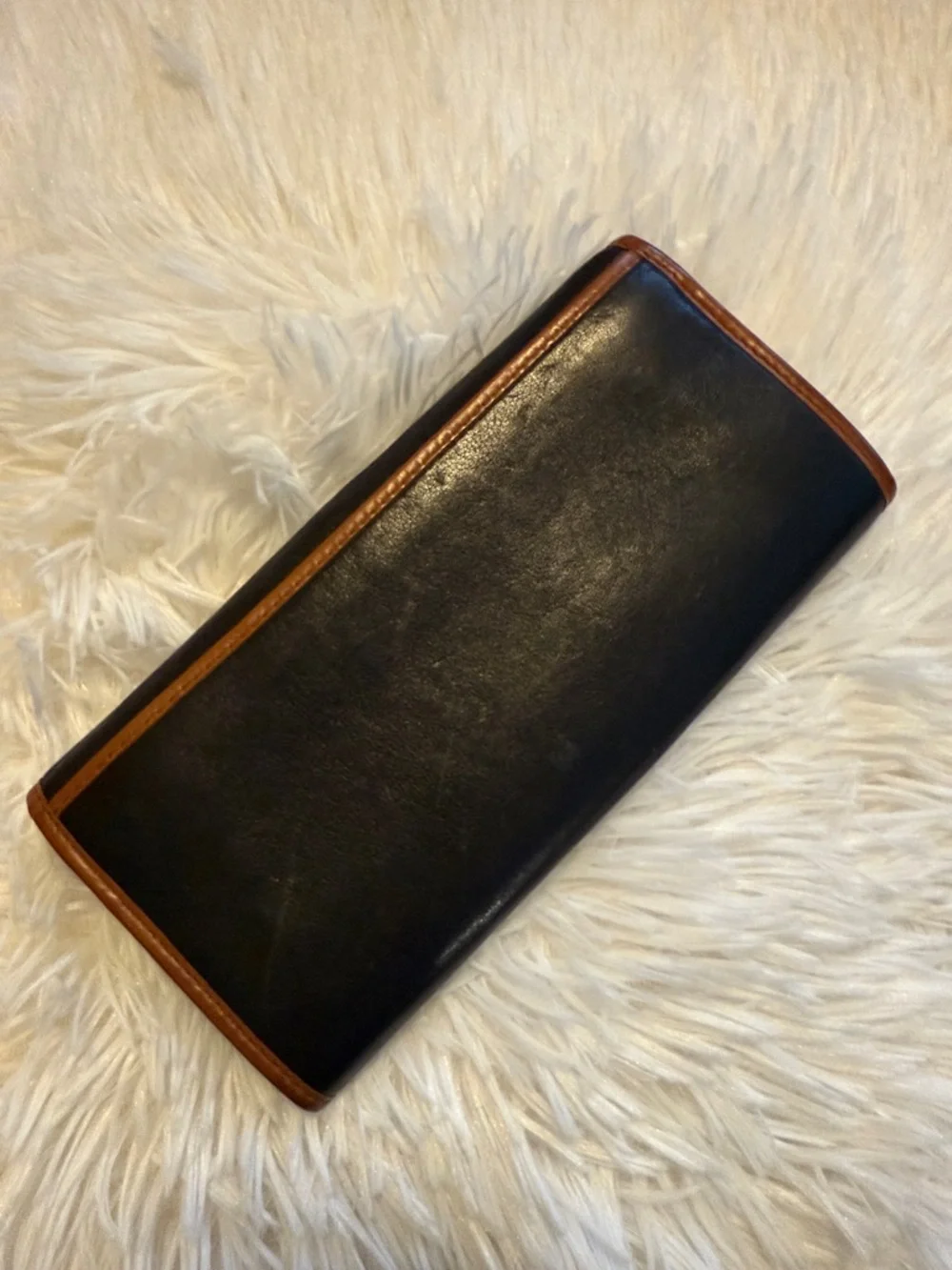 Celine Vintage Black Leather Wallet with Brown Trim and Logo Patch - Picture 3 of 8
